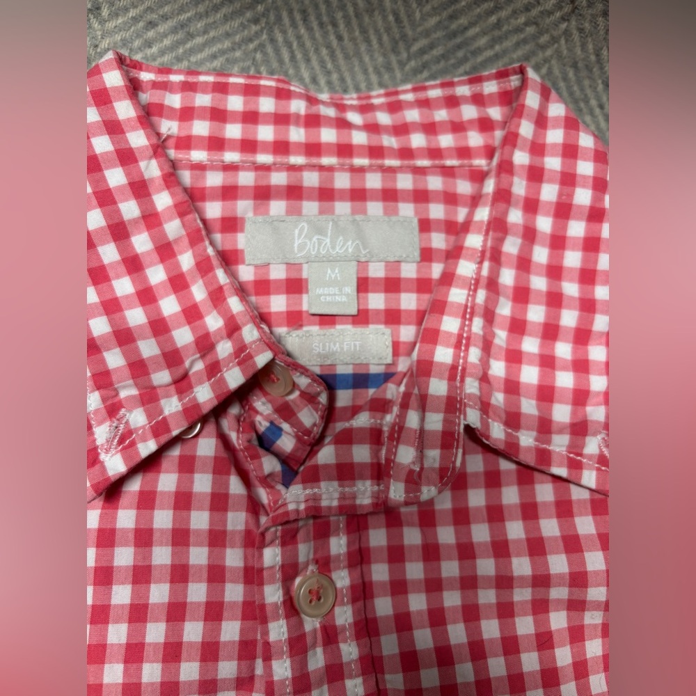 Boden Mens Pink Checkered Shirt